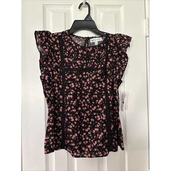 Jessica Simpson Top Women XS Pink Flutter Boho Casual Shirt Flowy Peasant - Picture 1 of 6